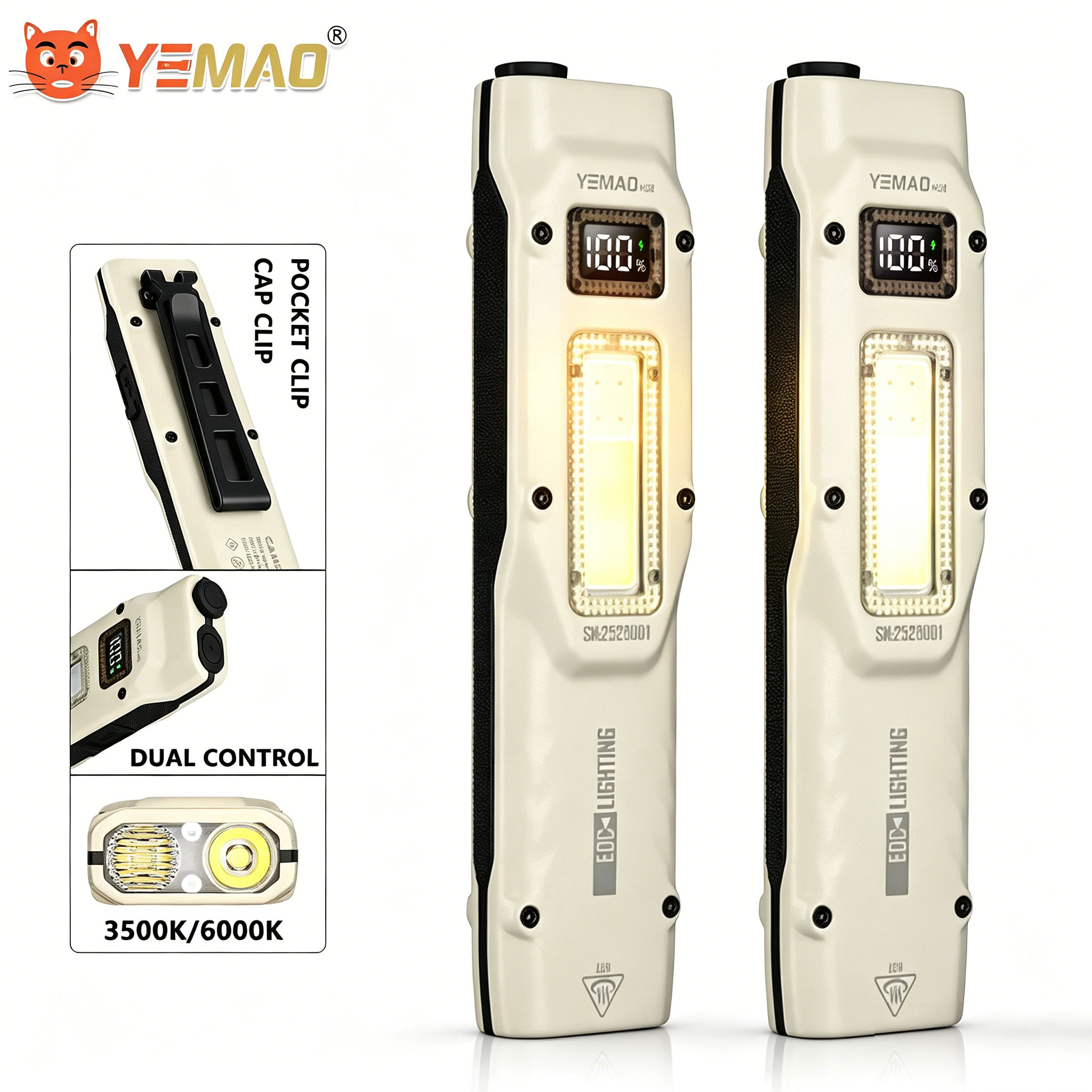 Outdoor Lighting Usa - ポータブル880LM YEMAO M28超薄型タクティカルワークライト、双方向クランプ付き、1000mAhデュアルコアXPLウィック、デジタルディスプレイ、IPX4防水