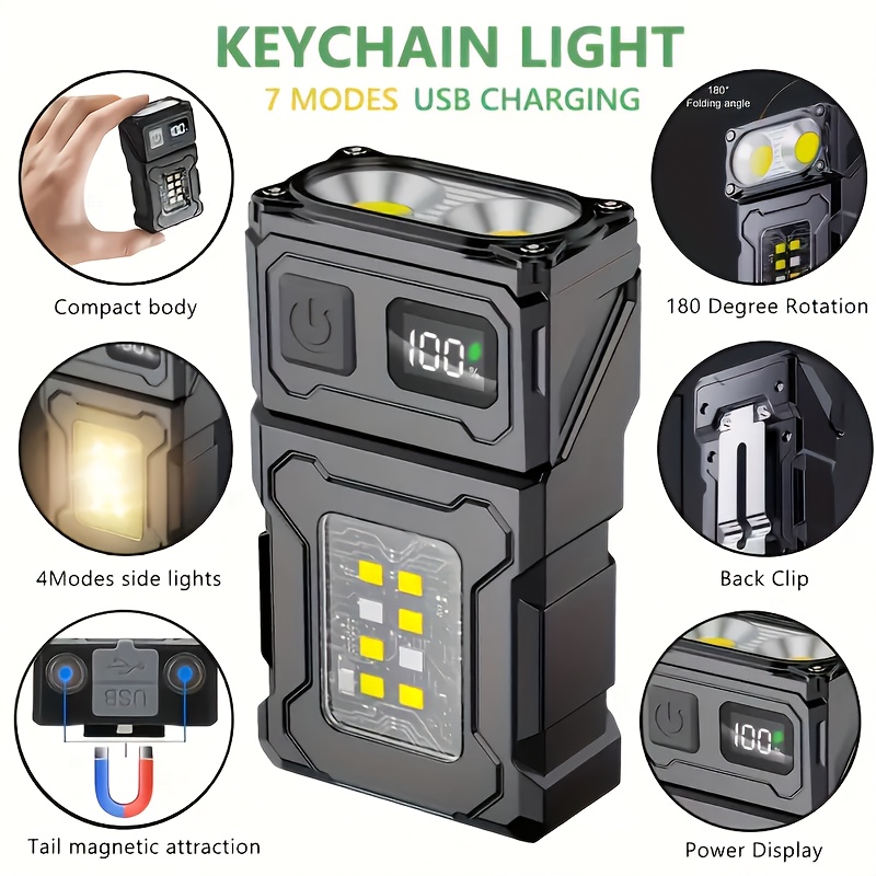 Outdoor Lighting Usa - ミニ充電式 LED ポケット懐中電灯ポータブルサイド COB トーチクリップテールマグネットライト付き超高輝度屋外キャンプランタン