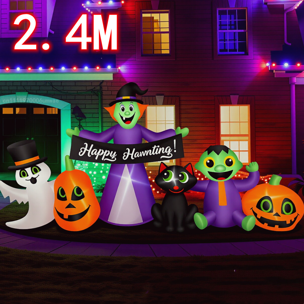 Outdoor Lighting For Front Of House - 2.4M ハロウィン インフレータブル魔女ゴーストパンプキンデコレーション LEDライト付き、防水屋外屋内庭園パーティーデコレーション、面白いお化け屋敷小道具、子供、大人、フェスティバル、庭、芝生の装飾に最適