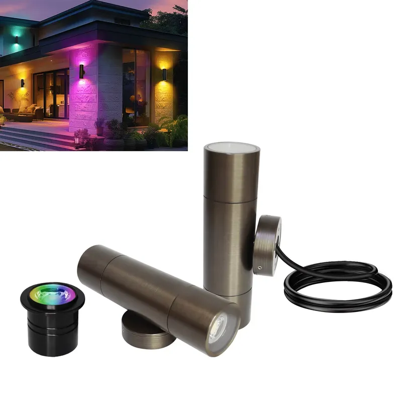Outdoor Lighting Design - 耐久性のある真鍮製屋外LEDウォールライト、IP65防水設計、12W 24VスマートLED RGBW屋外ウォールライト、庭園通路照明