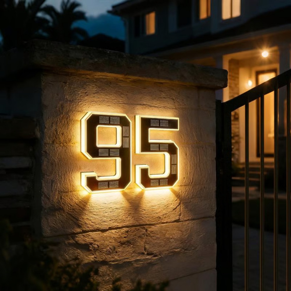 Outdoor Lighting For Front Of House - 新しいソーラーアドレスサイン LED ハウスナンバーライト防水照明付きドア番号プラーク自動センサー屋外壁用