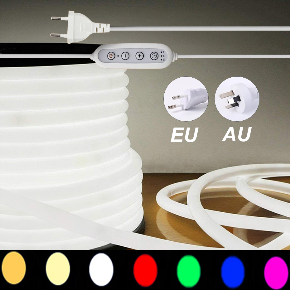 Outdoor Lighting Youtube - 調光可能な220V丸型LEDネオンストリップライト 120LEDs/m フレキシブルリボンネオンランプ 屋外防水LEDテープチューブ EU/AUプラグ付き