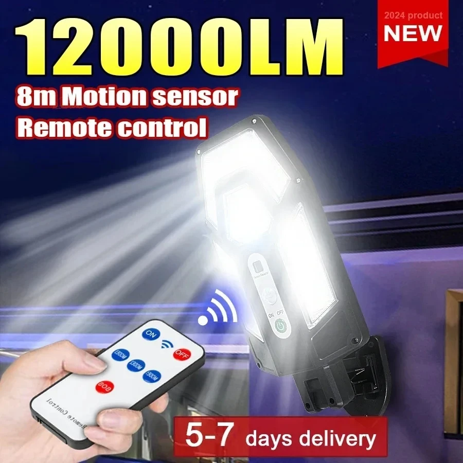 Outdoor Lighting Quality - 12000LM強力ソーラーウォールランプ、リモコン付き屋外IP65防水LED投光器、センサー付きガーデンヤードランタン街路灯