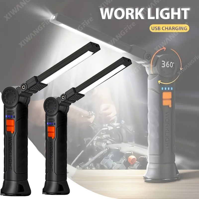 Outdoor Lighting Usa - 充電式 LED 懐中電灯 マグネットとフック付き、作業現場のセキュリティ、夜間作業、アウトドアキャンプ、緊急用の防水