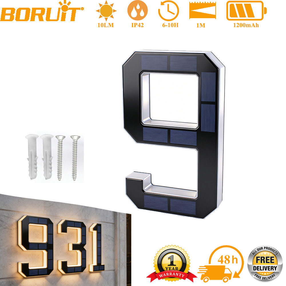 Outdoor Lighting For Front Of House - BORUiT ソーラー LED ハウスナンバーライト防水屋外アドレス番号ランプモダンな家の庭の壁の装飾照明