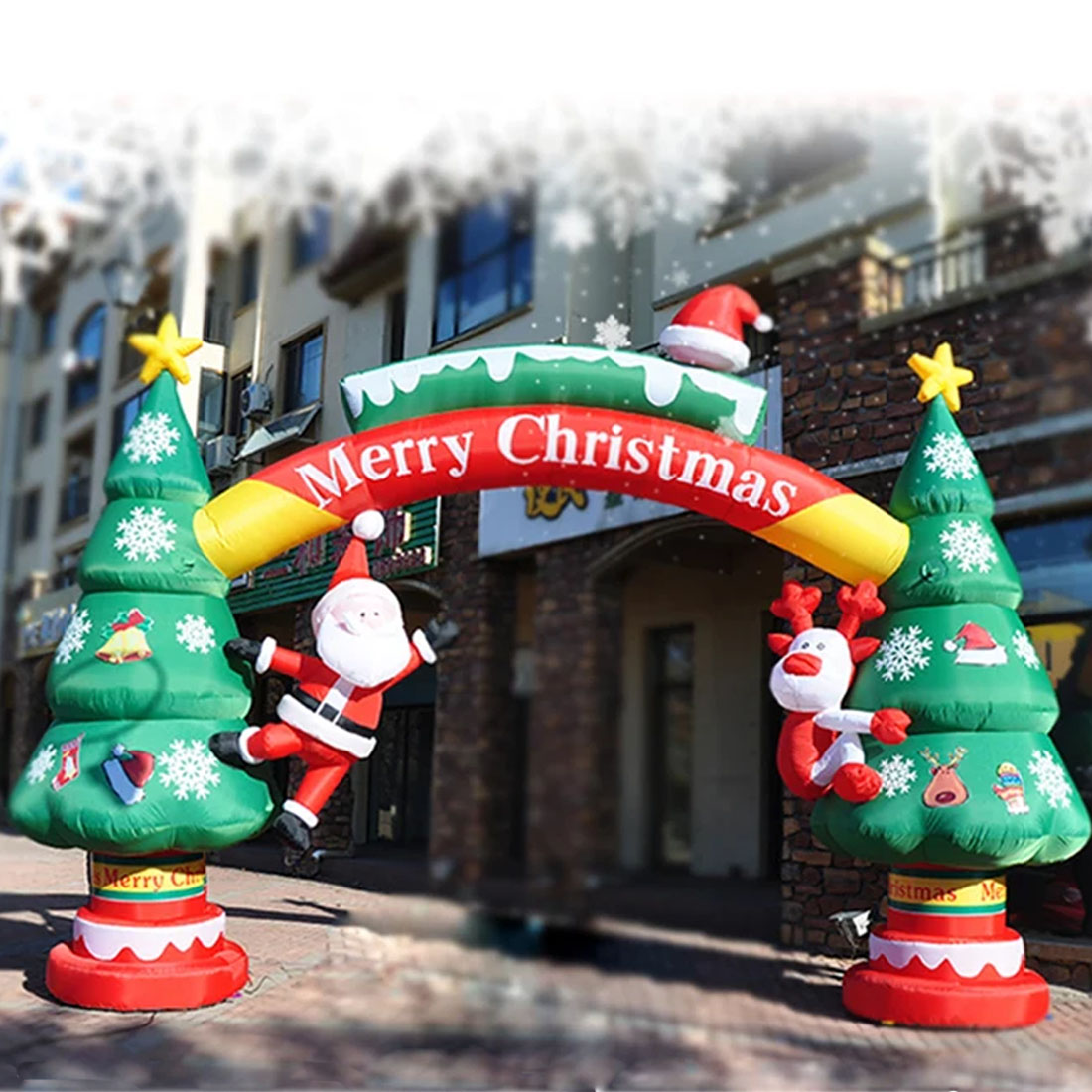 Outdoor Lighting On Trees - クリスマス用インフレータブルツリーアーチ、サンタクロースがツリーに登る装飾、屋外用ホワイトライト付き