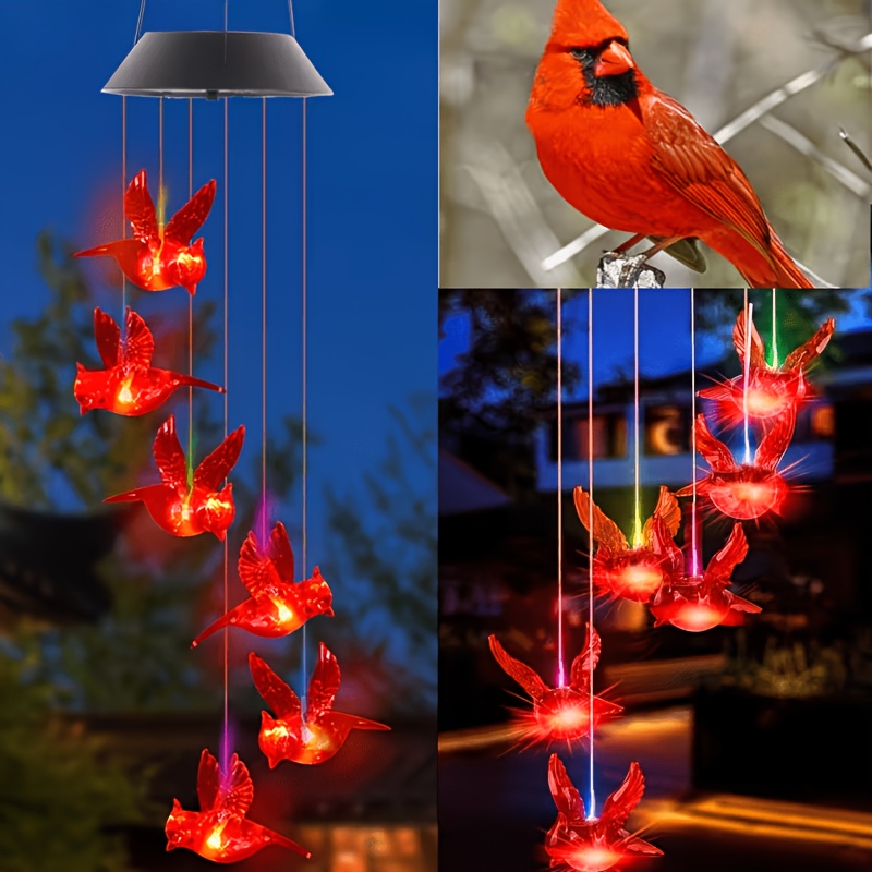 Outdoor Lighting Design - 太陽光発電式の炎の鳥型風鈴ライト、屋外用、防水設計と鮮やかな色が特徴、デコレーションに最適です。