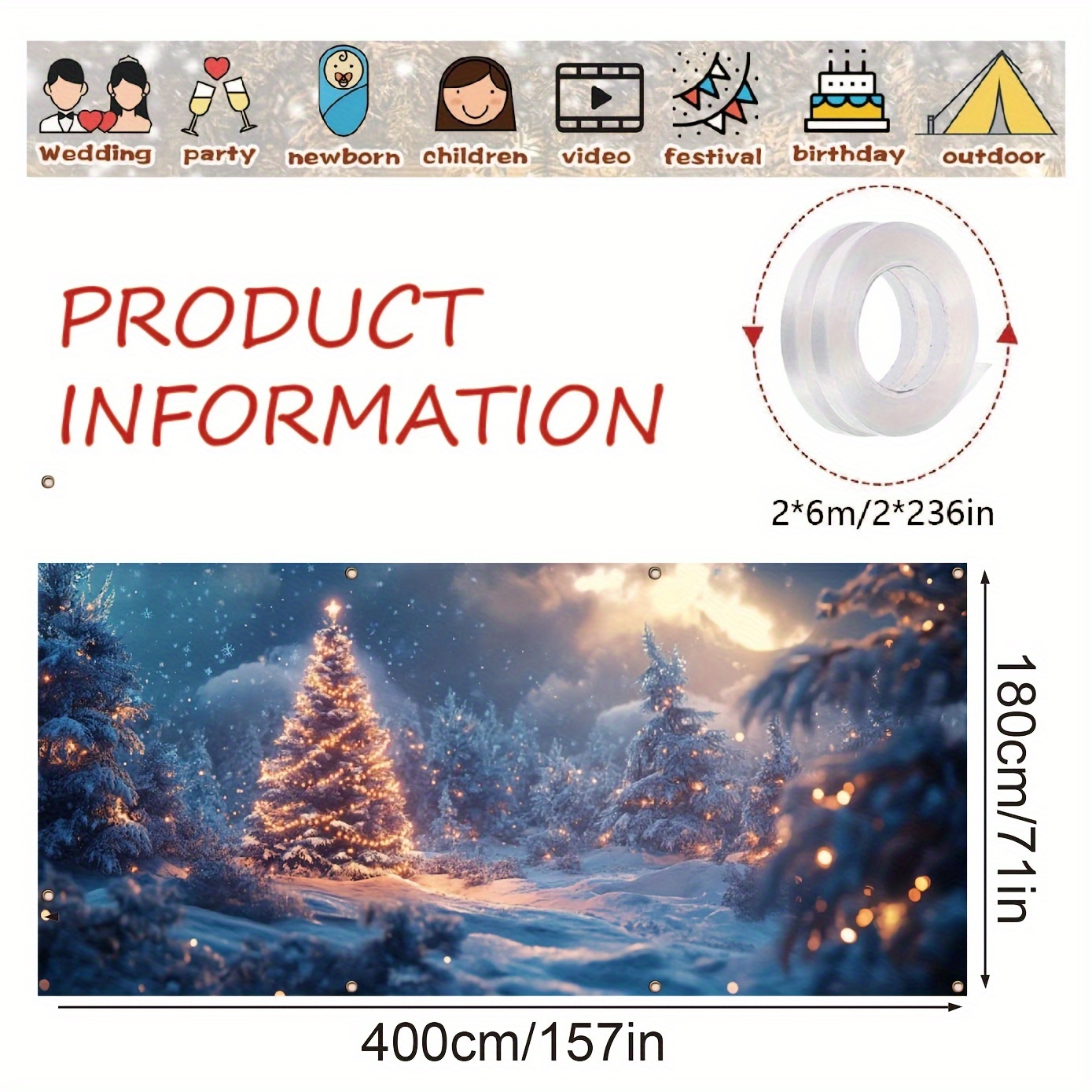 輝くクリスマスガレージバナー - 雪に覆われた木々にきらめく - Outdoor Lighting On Trees のレビューと価格