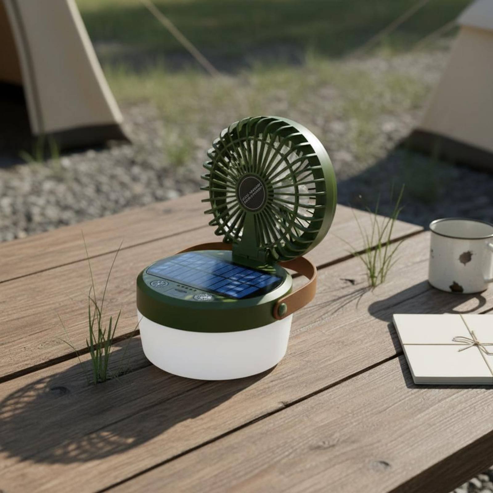 ソーラーキャンプファンランタン折りたたみ式デザイン三機能キャ - Outdoor Lighting Design のレビューと価格