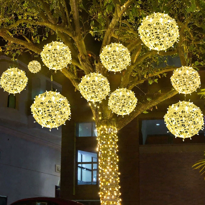 屋外用ボールライト、木に吊るす籐製ボールランタン、雰囲気のあ - Outdoor Lighting On Trees のレビューと価格