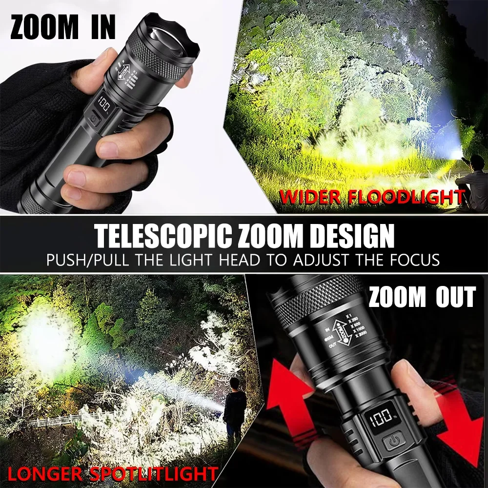 充電式 LED 懐中電灯 ズーム可能なトーチ LCD ディス - Outdoor Lighting Usa のレビューと価格