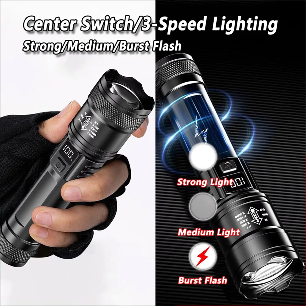 充電式 LED 懐中電灯 ズーム可能なトーチ LCD ディス - Outdoor Lighting Usa のレビューと価格