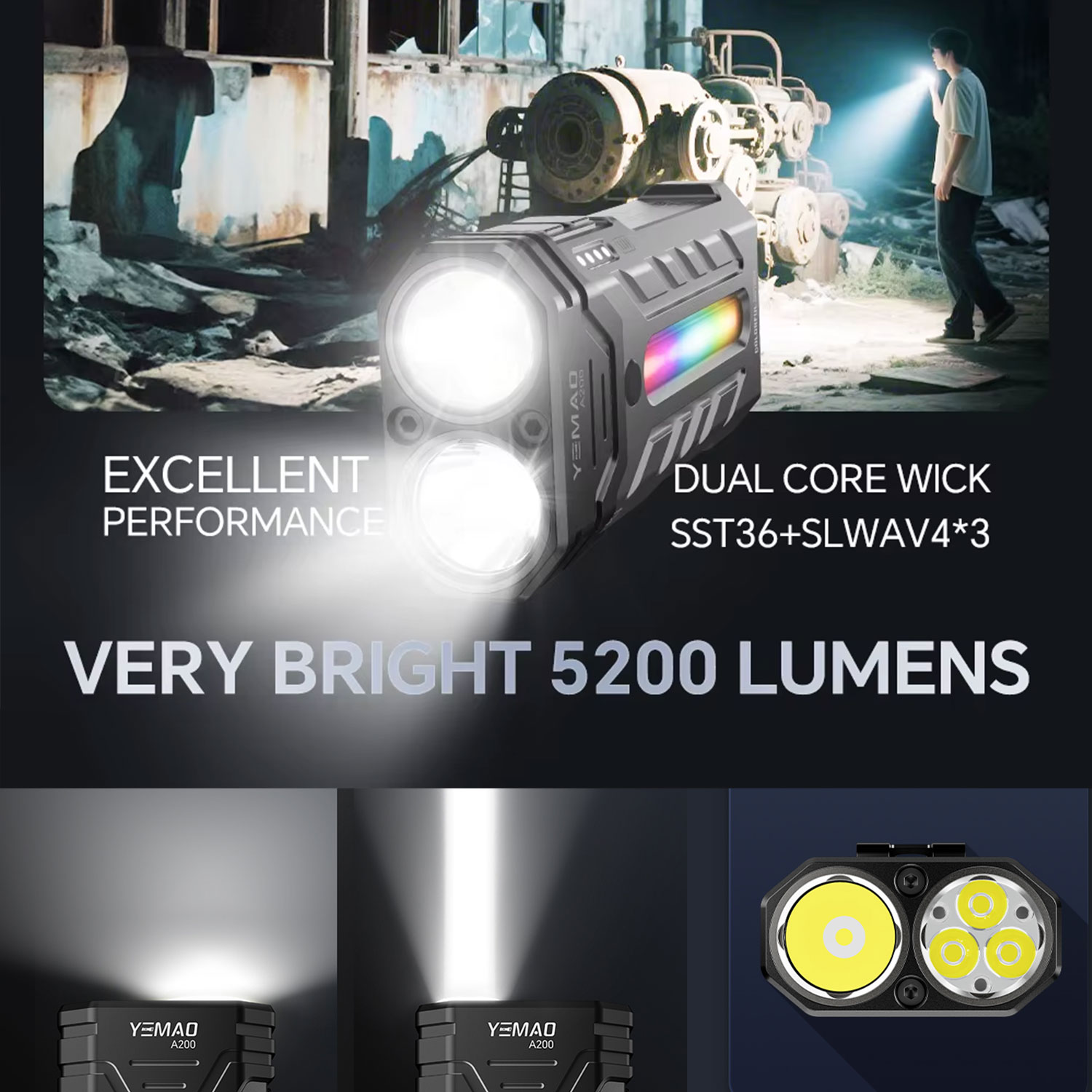5200LM革新的な多機能ポータブルRGB LED懐中電灯、 - Outdoor Lighting Usa のレビューと価格