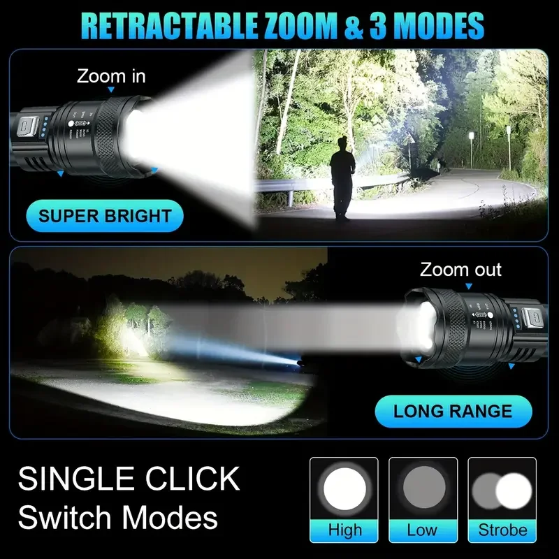 戦術的な LED 懐中電灯 2000LM USB 充電式防水 - Outdoor Lighting Usa のレビューと価格
