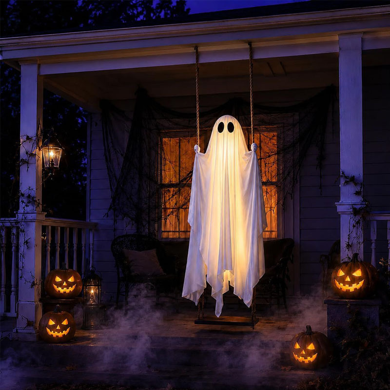 ハロウィン光るゴーストのブランコ吊り下げ装飾、屋外の木やポー - Outdoor Lighting On Trees のレビューと価格